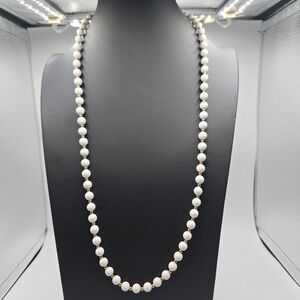 VTG Monet White Glass Bead Necklace Gold Tone Spacer Beads 30" Opera Length